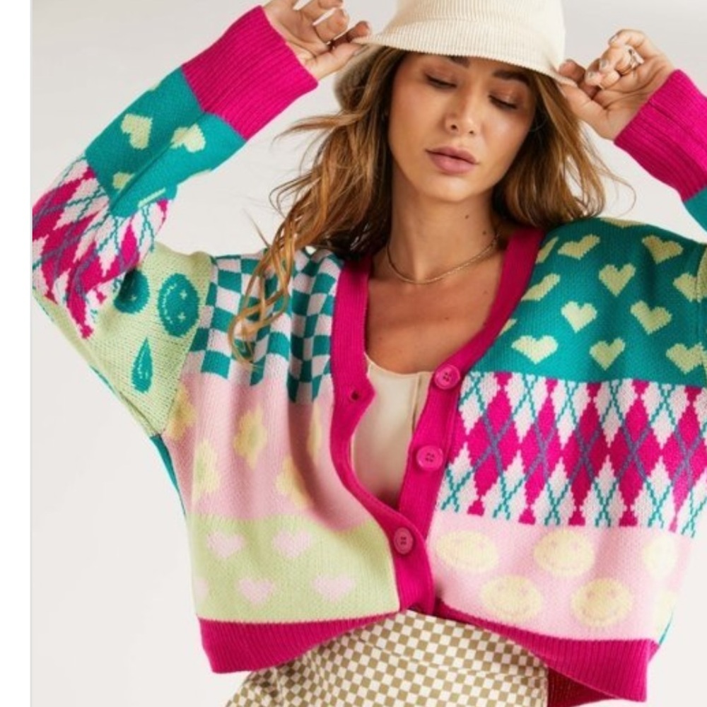 Cute Multi Print Cardigan - Picture 2 of 4